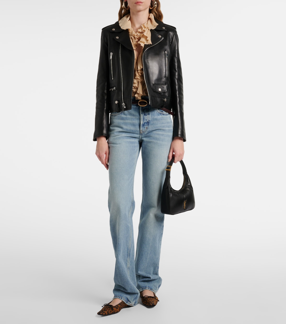 Балетки из репсовой ленты с леопардовым принтом Poppy Saint Laurent, Manto Naturale — фото 3