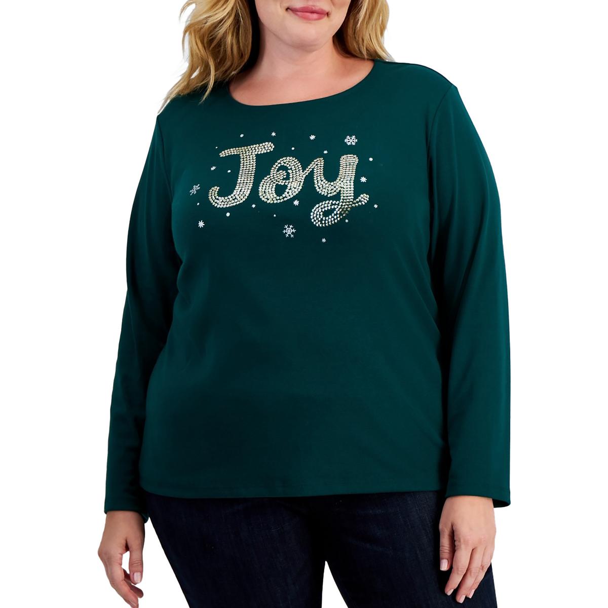 

Плюс Joy Женская футболка из эластичного хлопка с декоративным рисунком Holiday Lane, цвет spruce night cb