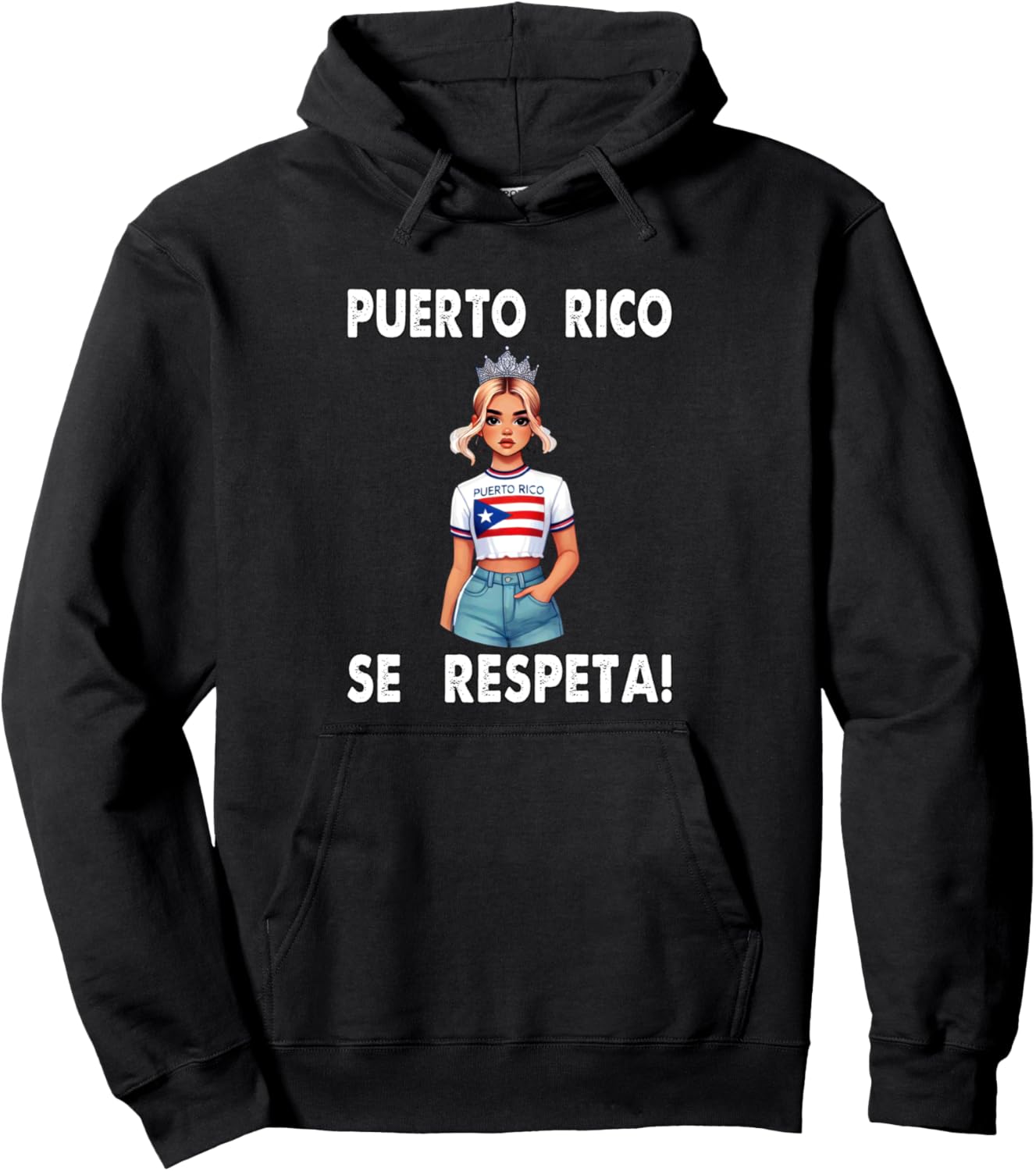 

Пуэрто-Рико Se Respeta Rubia Boricua Толстовка с флагом принцессы и короны Puerto Rico Se Respeta Collection, More Here, черный