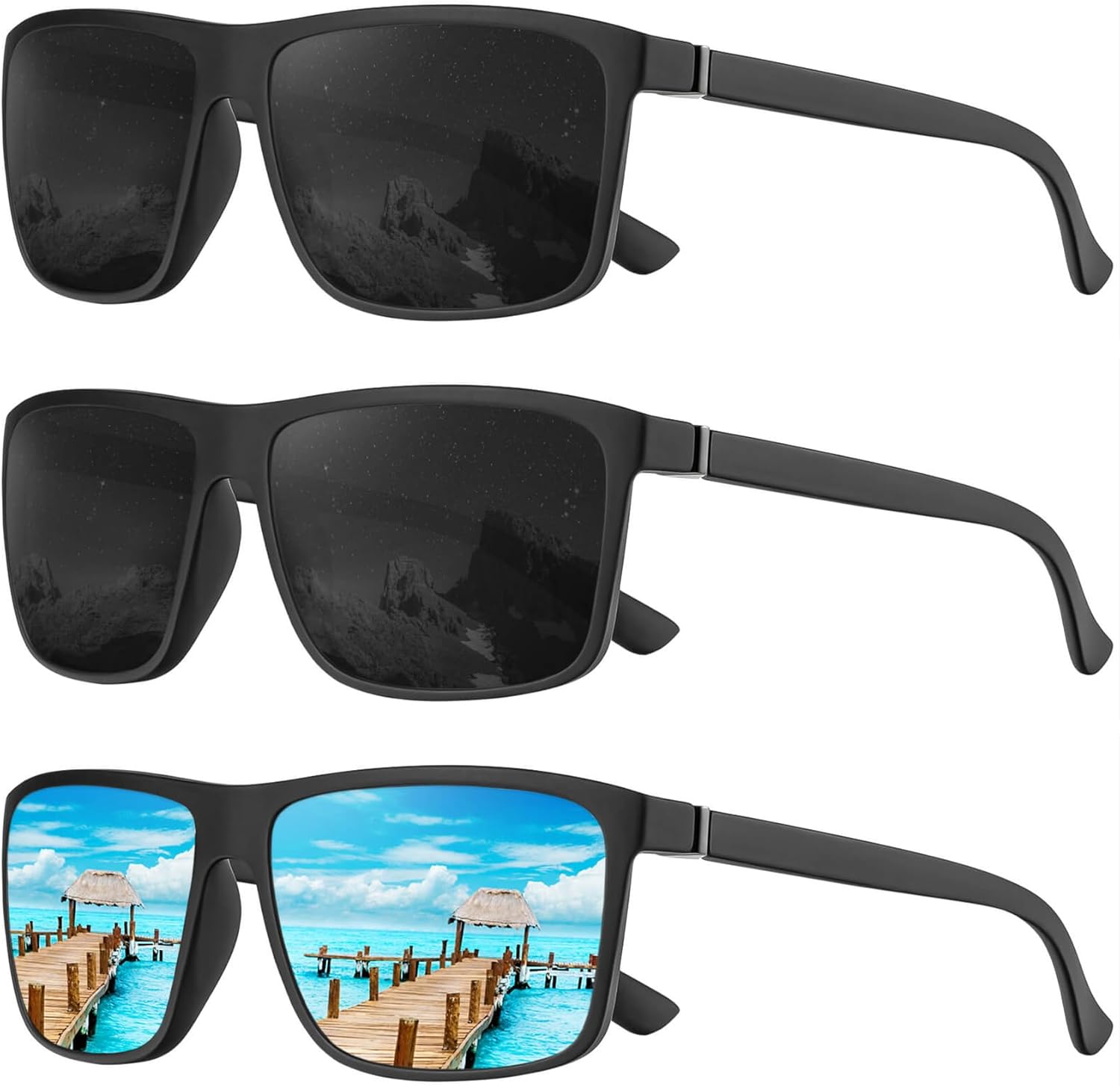 

Поляризованные солнцезащитные очки KALIYADI для мужчин и женщин, мужские солнцезащитные очки с защитой от УФ-излучения для вождения, рыбалки, гольфа (3 шт.), (3 Pack) Black/Black/Ice Blue