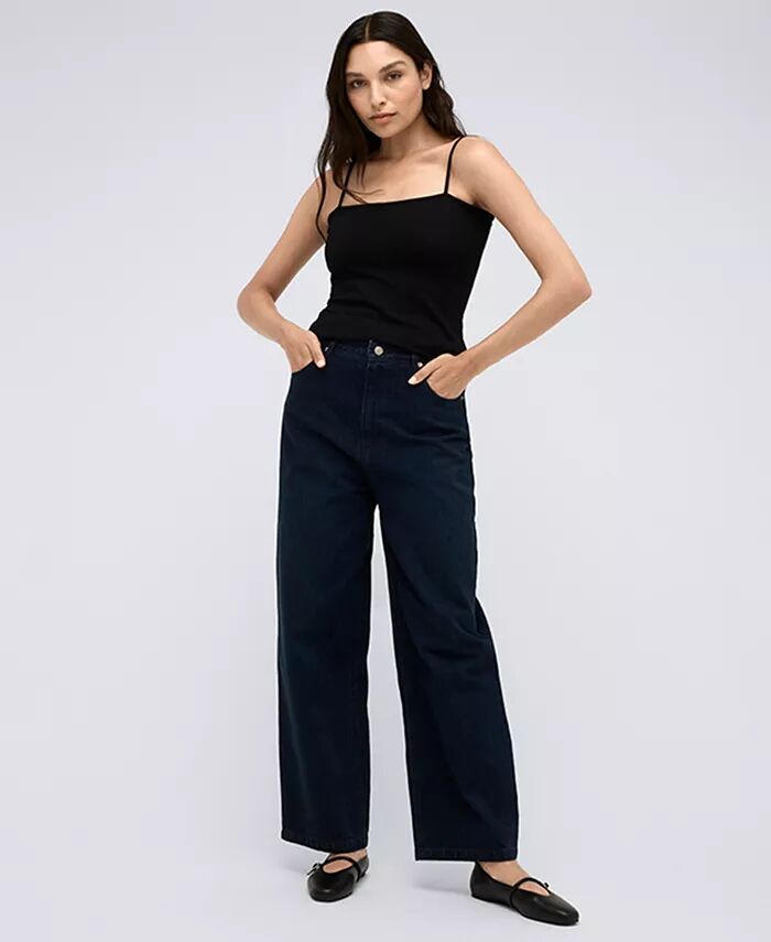 

Женские джинсы Bandeau с регулируемыми бретелями Shelf-Bra Cami и высокой посадкой Barrel-Leg Denim Kenneth Cole, черный