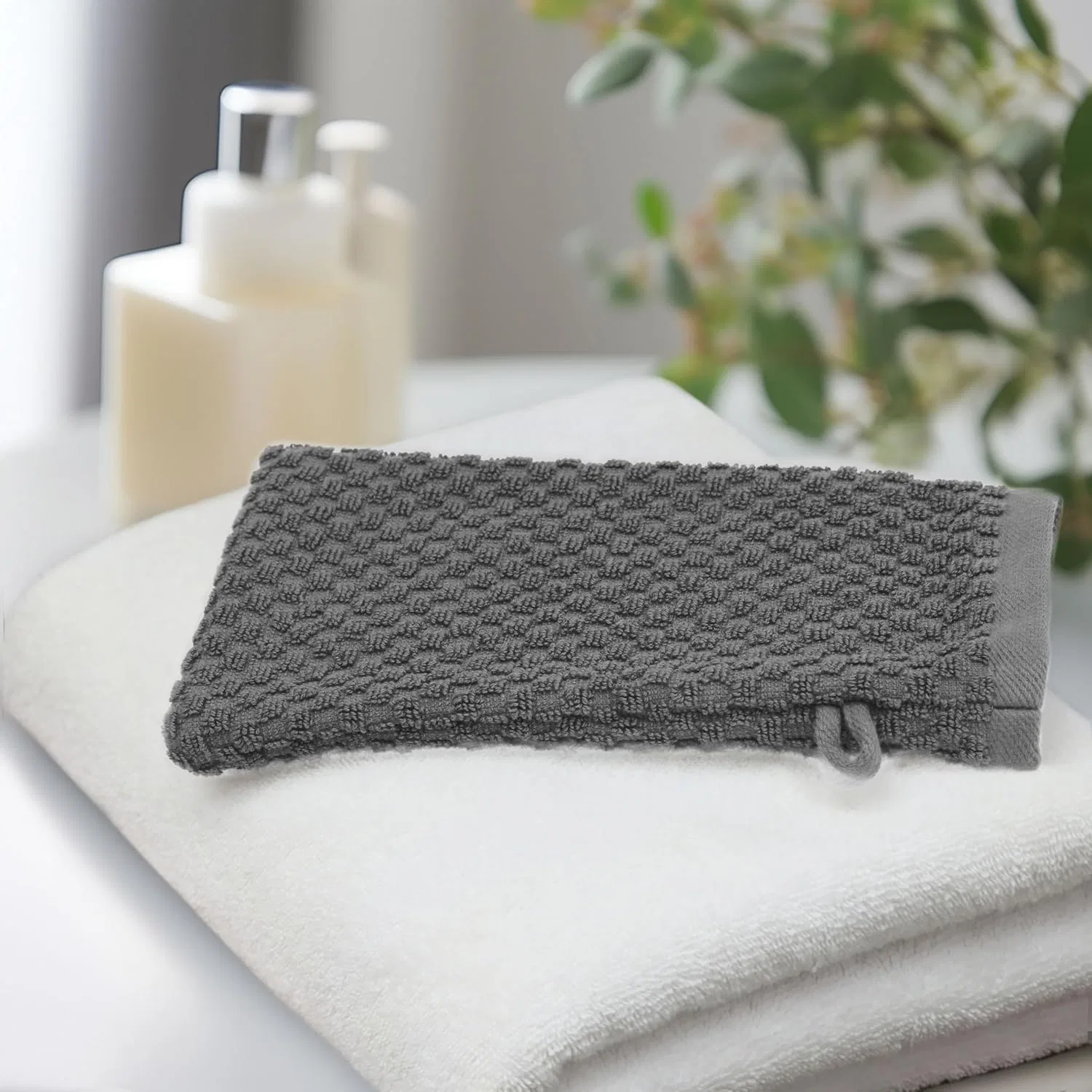 Набор из 6 варежек для душа COTTON CRAFT, 100% хлопок, 25х14 см, серый — фото 3