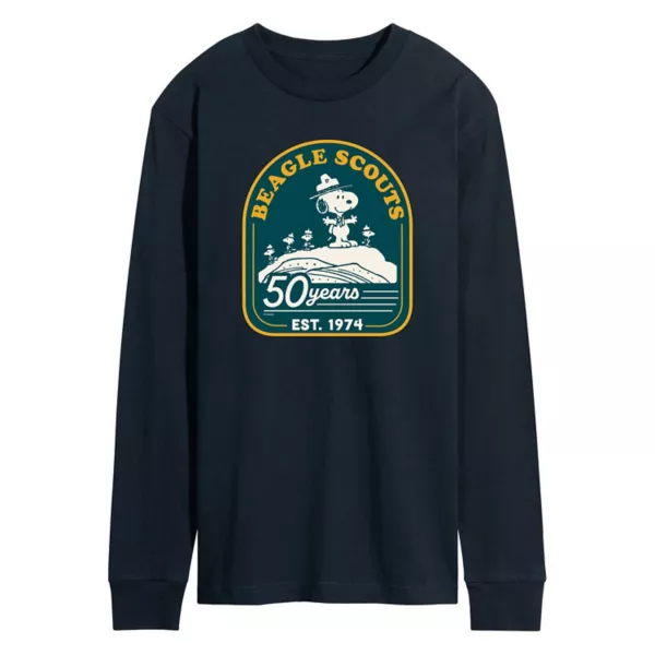 

Мужская футболка с длинным рукавом и принтом «Peanuts Beagle Scout 50 Year Mountain» Licensed Character, синий