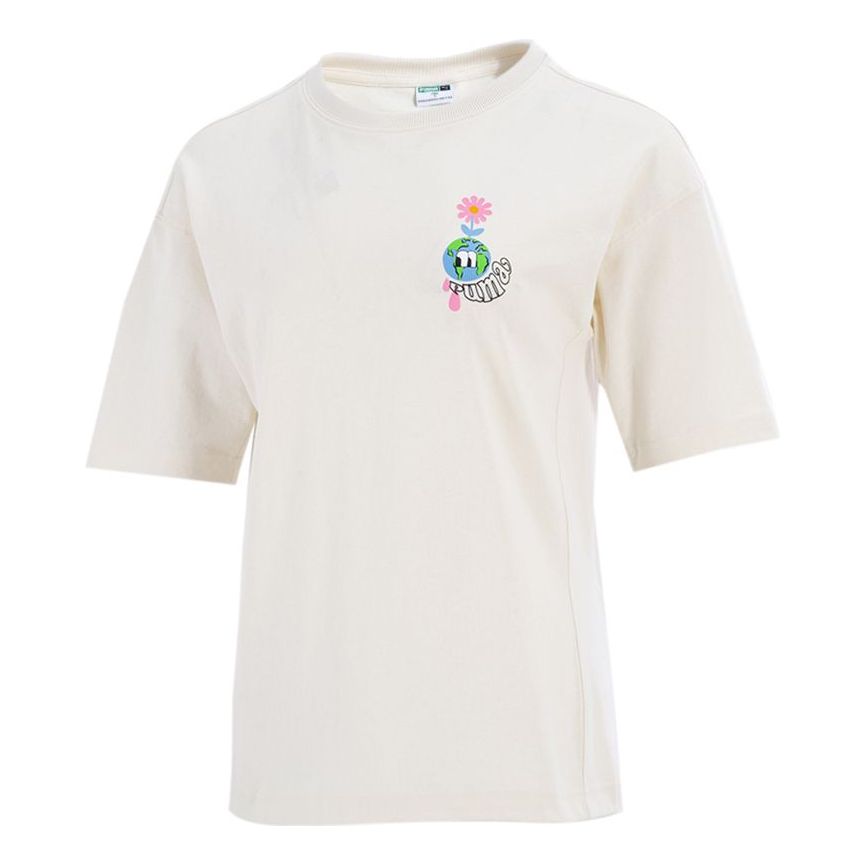 

Футболка (WMNS) PUMA Downtown Graphic Printing Casual Sports Round Neck Short Sleeve Creamy White 533050-73