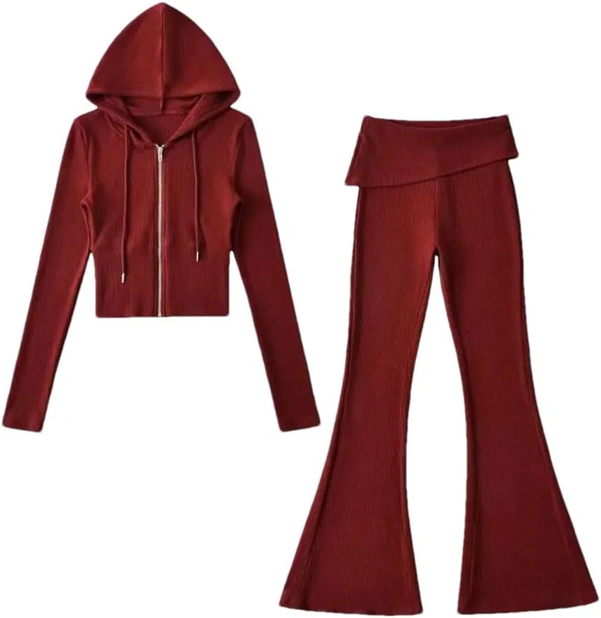 Женский спортивный костюм с капюшоном и молнией, Wine Red