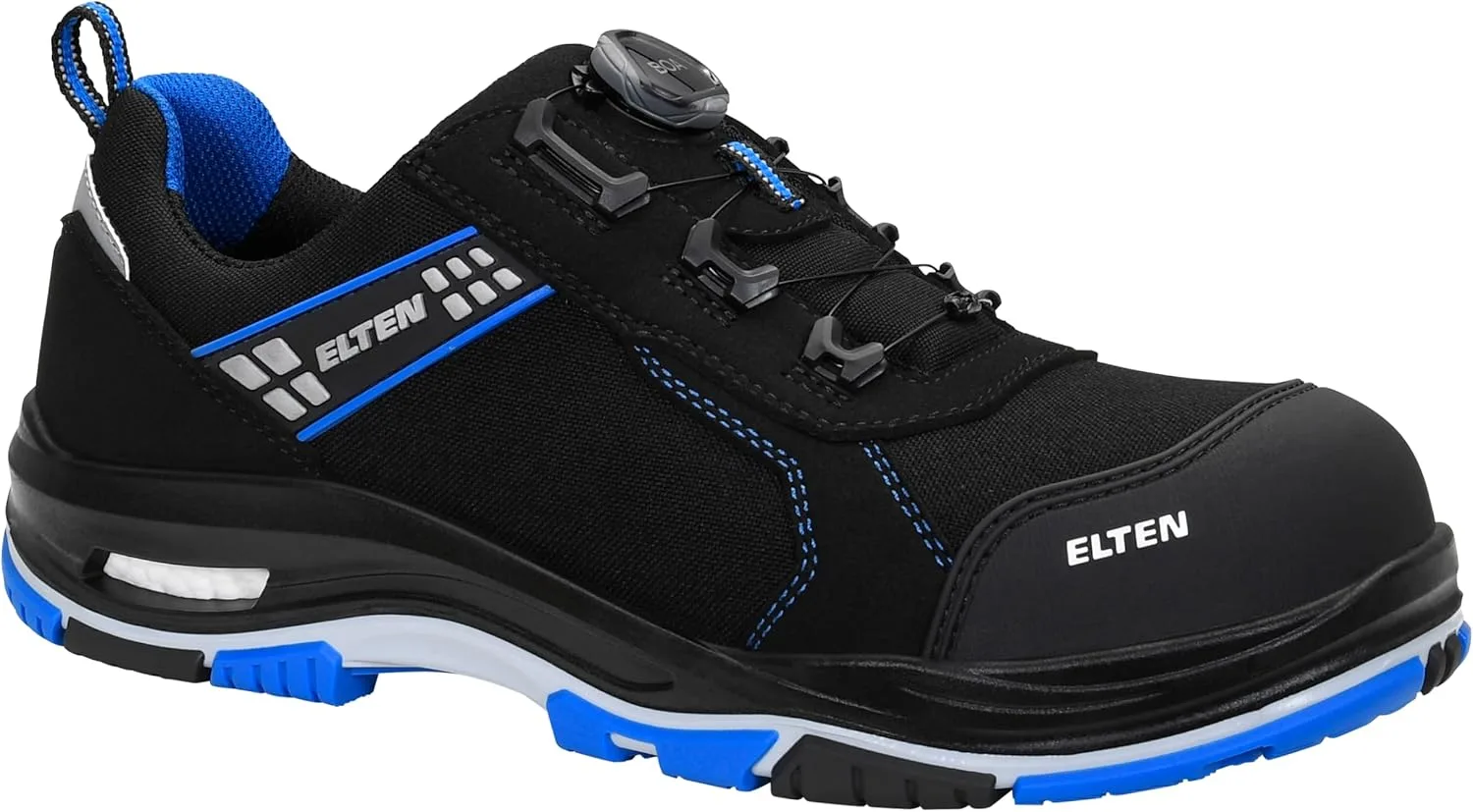 Защитные ботинки ELTEN IAN XXTP Pro BOA Blue Low ESD S3S для мужчин и женщин, изготовлены из текстиля и пластика. Носки легкие, классические, черно-синие