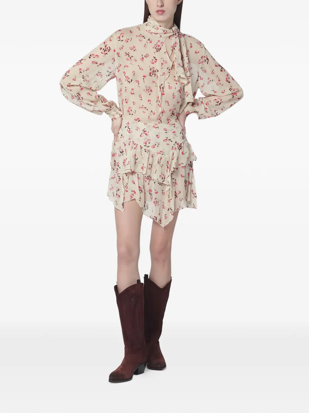 

Рубашка с цветочным принтом и оборками Marant Étoile, бежевый