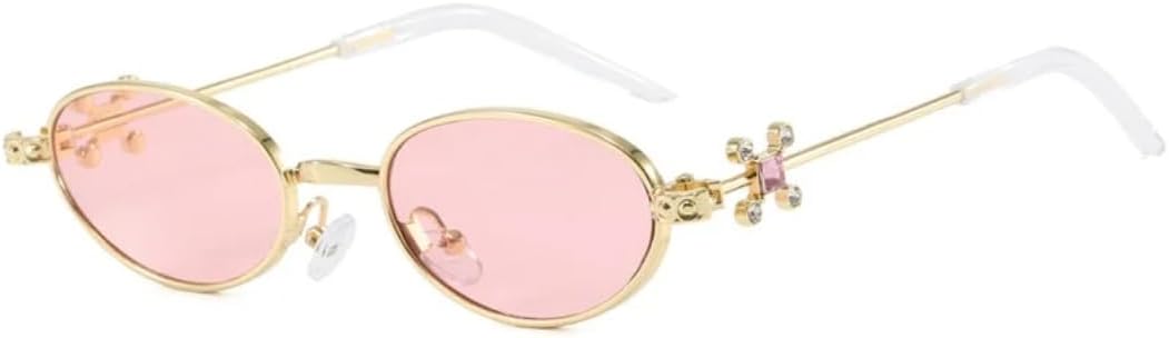 

Ретро овальные женские солнцезащитные очки, высококачественная оправа с бриллиантовой инкрустацией, в стиле стимпанк, мужские повседневные универсальные очки с защитой от УФ-излучения UV400 UATXTAU, Golden Pink