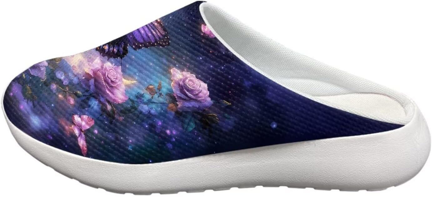Садовые сабо Forchrinse Colorful Butterfly унисекс для взрослых, для мужчин и женщин, тапочки-мюли для прогулок, удобные тапочки, пляжные сандалии, легкие, Butterfly Flower Moon — фото 3