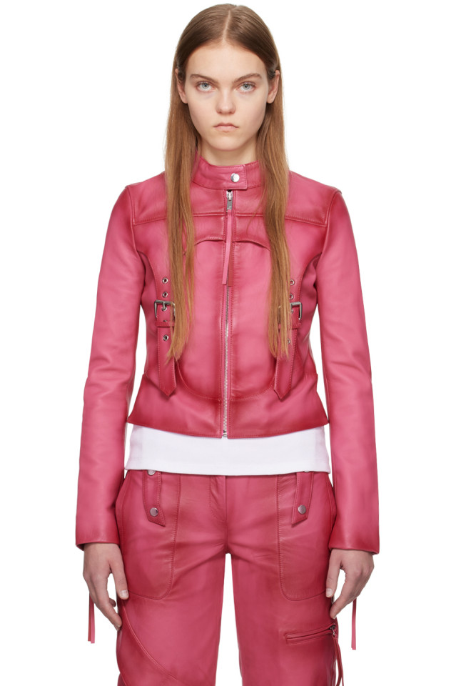 

Кожаная куртка байкера с корсетом Blumarine, цвет geranio
