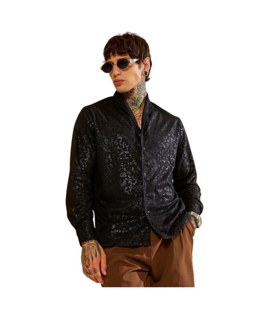 

Мужская рубашка Onyx Black с эффектом коррозии и тактильной отдачи Campus Sutra, Black