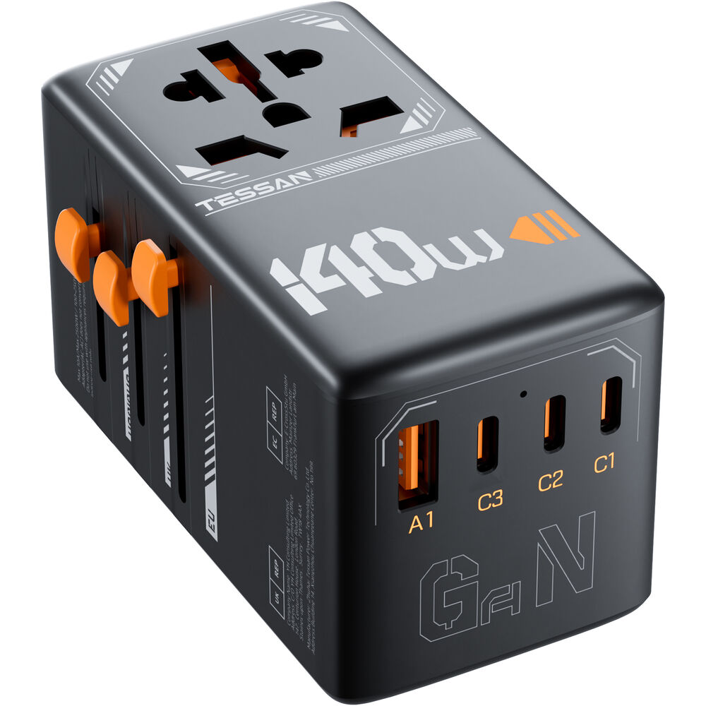 

Tessan Universal GaN Travel Adapter with 1 AC Outlet, 1 WTA05-BK