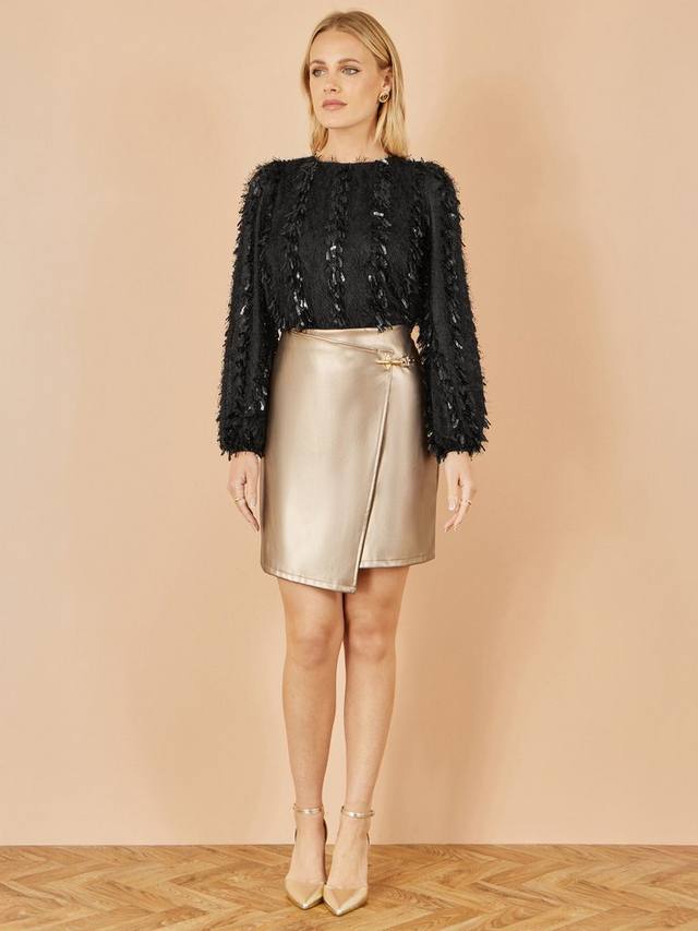 

Мини-юбка с запахом из искусственной кожи Yumi, Gold