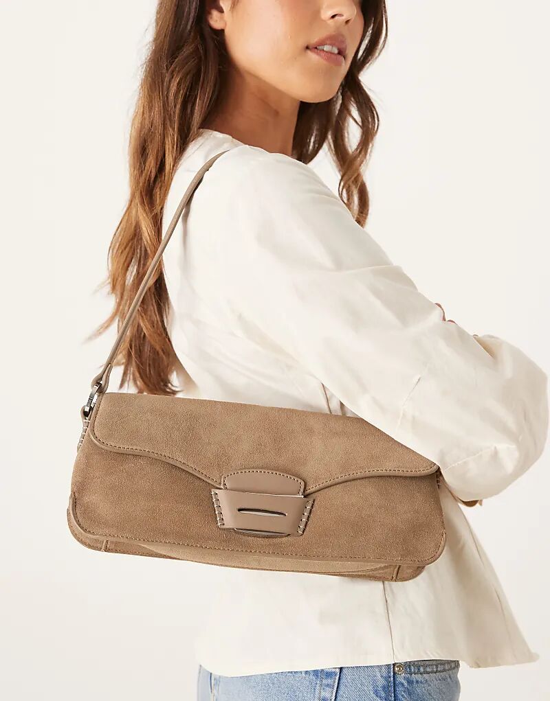 

Сумка через плечо из кожи Mango с контрастной строчкой каштанового цвета