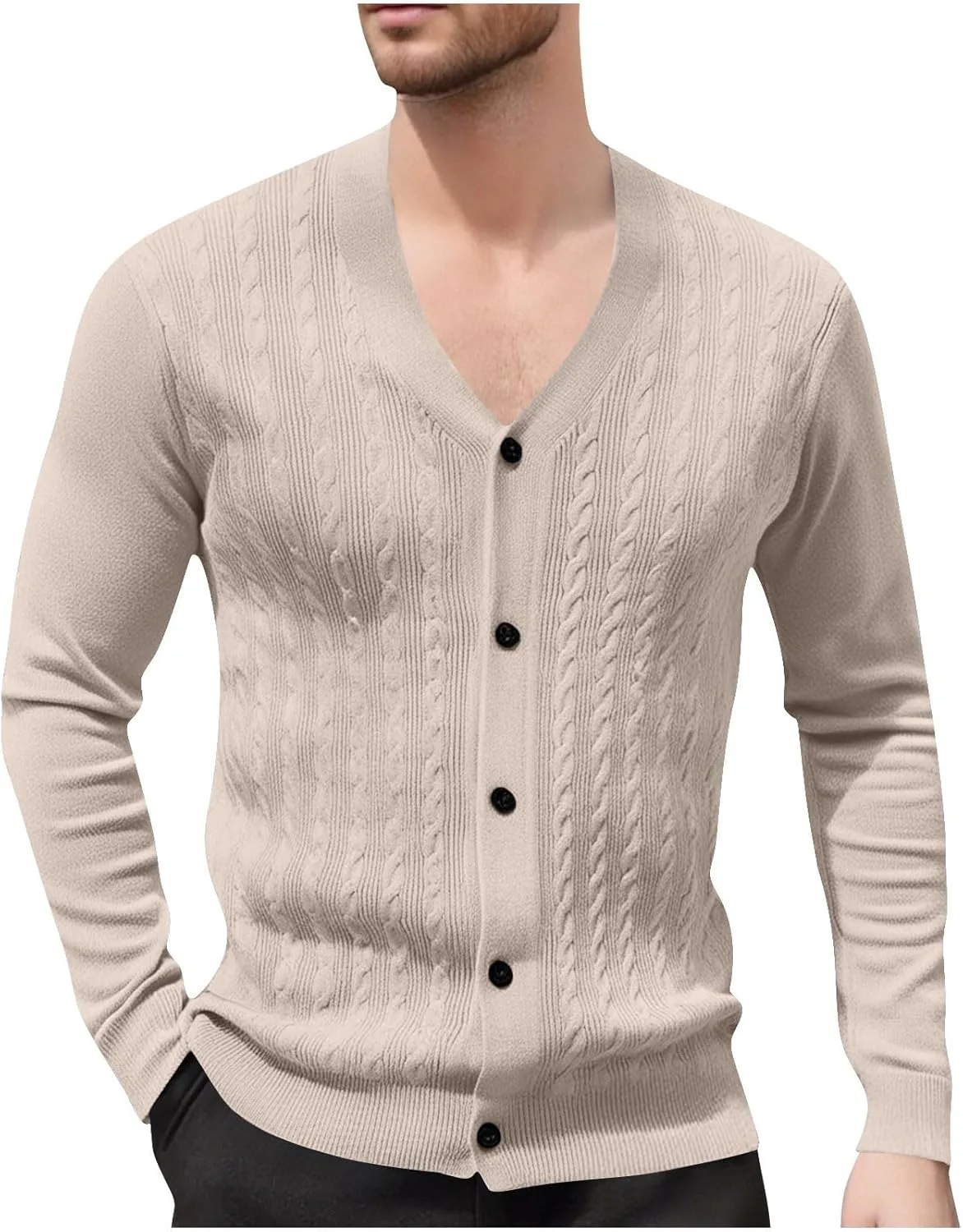 

Мужской кардиган с V-образным вырезом Jacquard — Slim Fit, на пуговицах, с длинными рукавами Cambkatl