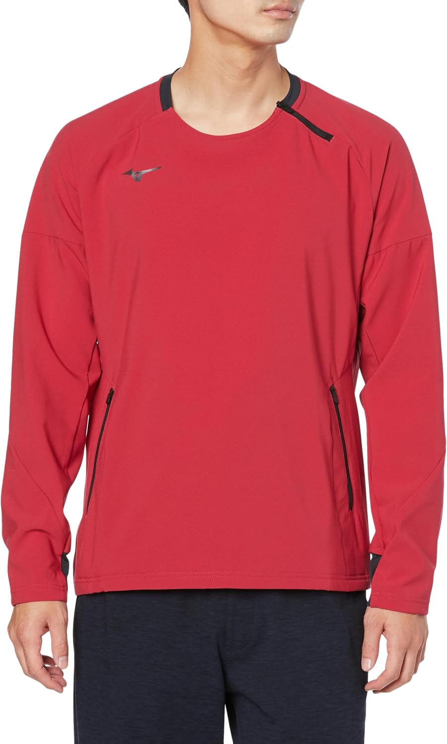 

Мужская тренировочная футболка Mizuno 32MCA553 Tech Shield с круглым вырезом и длинными рукавами, ветрозащитная, эластичная, водоотталкивающая, красный