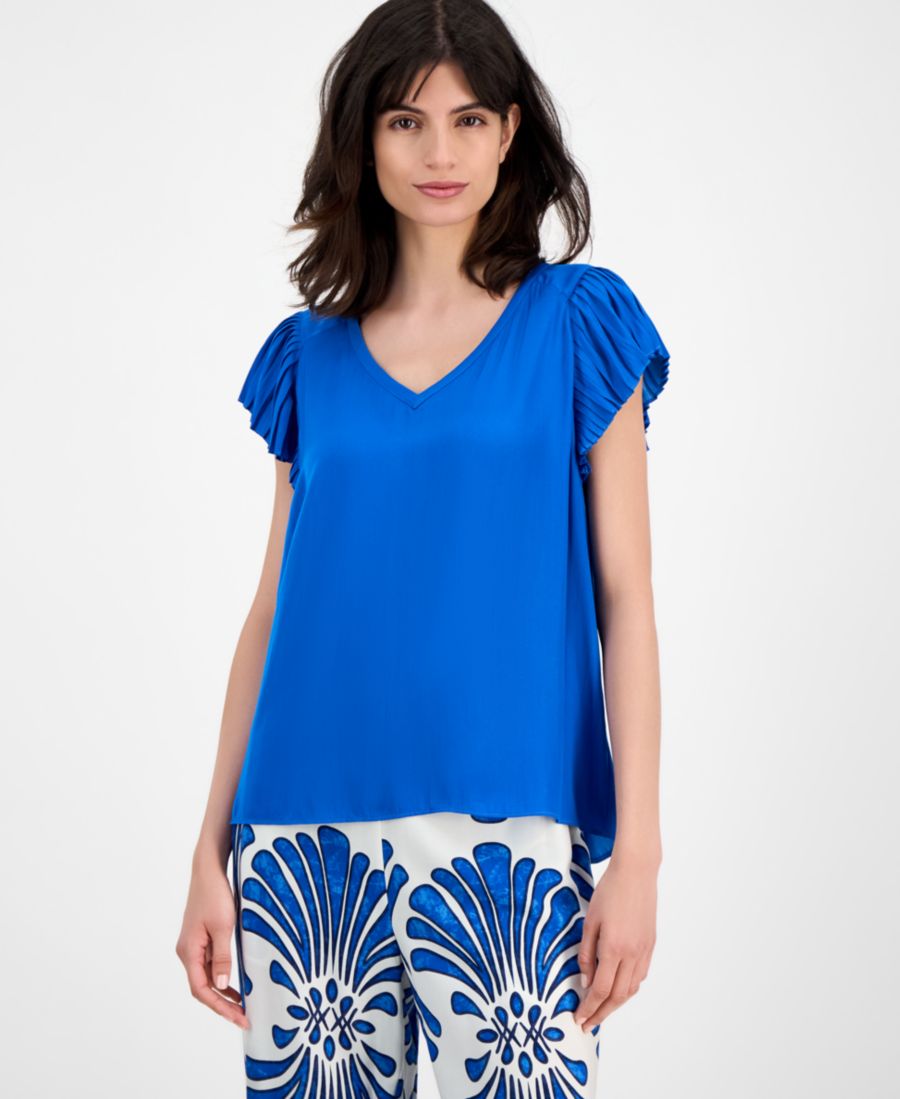 

Женская плиссированная блузка с рукавами реглан и V-образным вырезом T Tahari, Polaris Blue