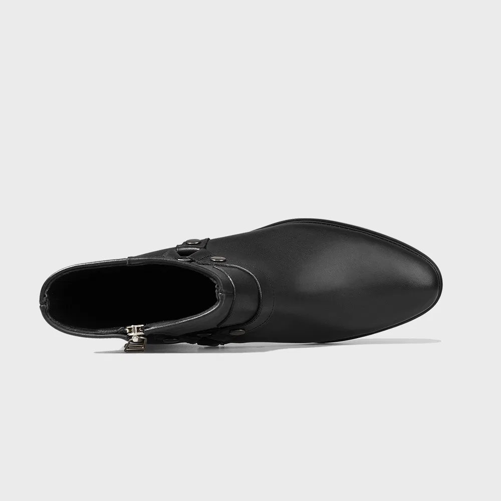 Мужские кожаные ботинки на молнии Slim Toe Velcro Line, блестящие чёрные, от Firenze.A — фото 4