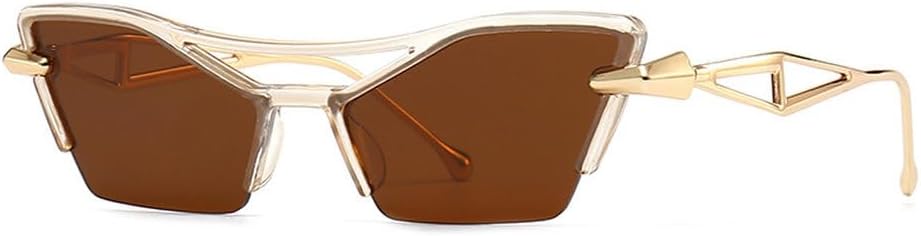 

Винтажные солнцезащитные очки «кошачий глаз» для женщин, модные, роскошные, в маленькой оправе, в стиле металл-панк, с полуободковой оправой, сексуальные HVTVTLA, Clear Brown