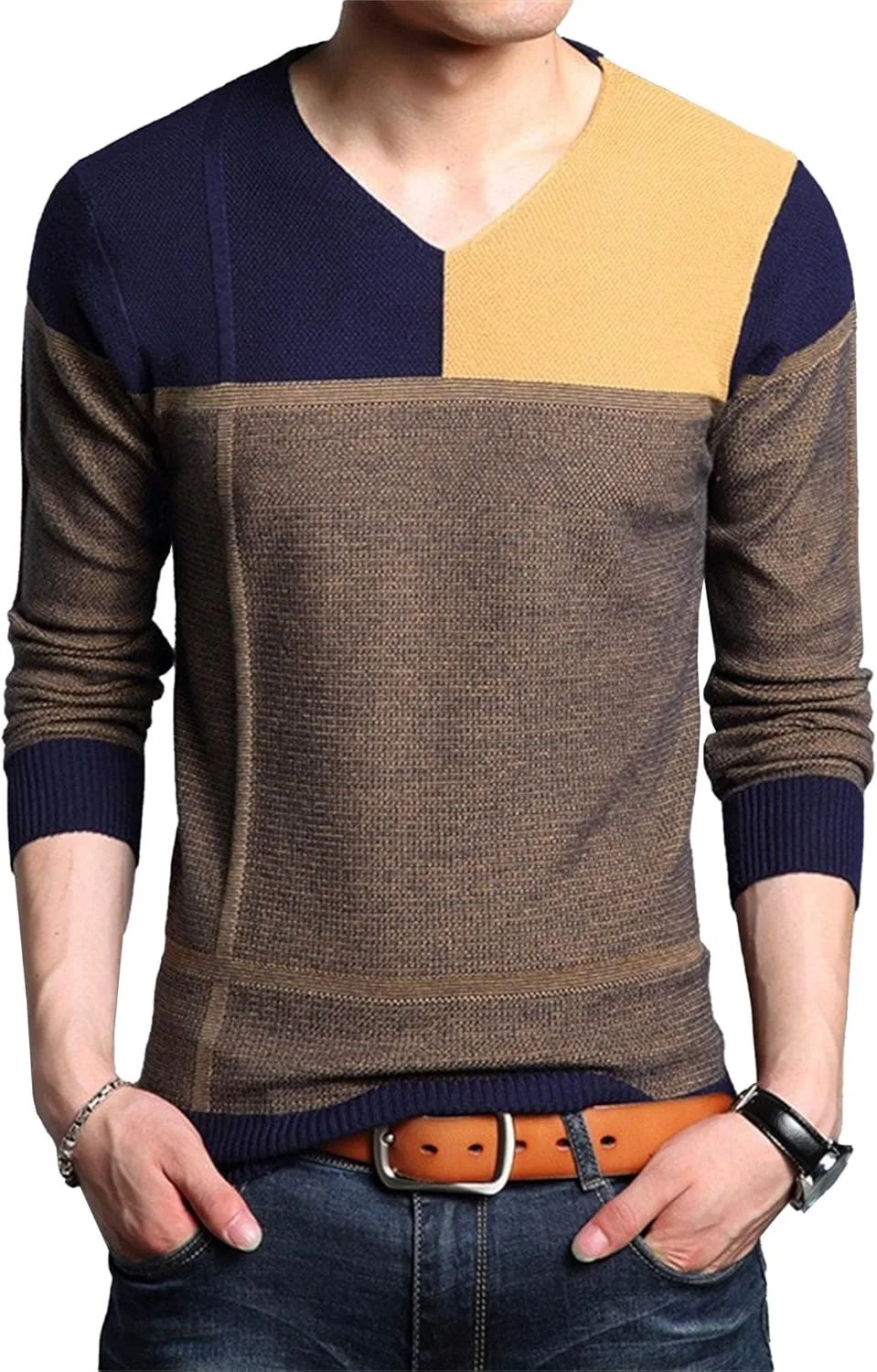 Мужской свитер V-образным вырезом Slim Fit | Легкая модель на осень-зиму