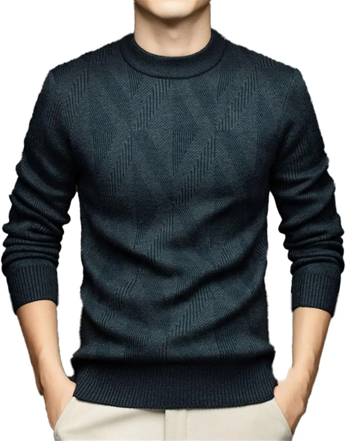 

Утепленный мужской свитер зимний корейский стиль полувысокий воротник CXLCZNKG