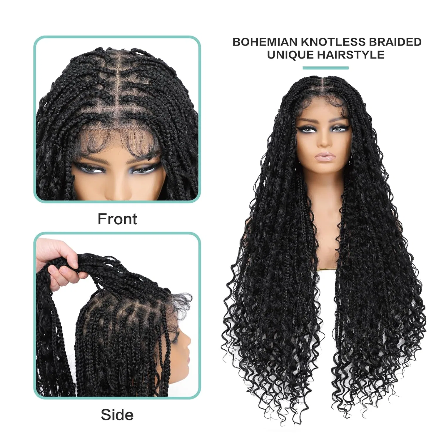 Парик Boho Box Braid Knotless Goddess Locs с кудрявыми концами, синтетический, черный, 91 см Humistwbiu, 1B(Boho Box) — фото 3