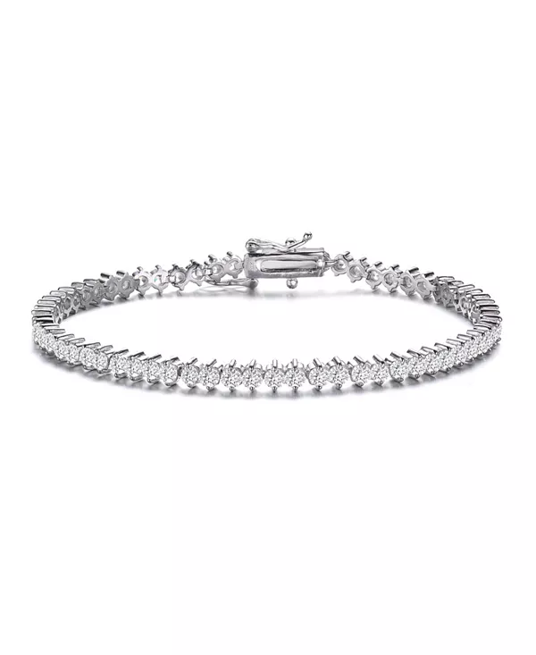 

Теннисный браслет с прозрачными круглыми кубическими цирконами, покрытый белым золотом Rachel Glauber, silver