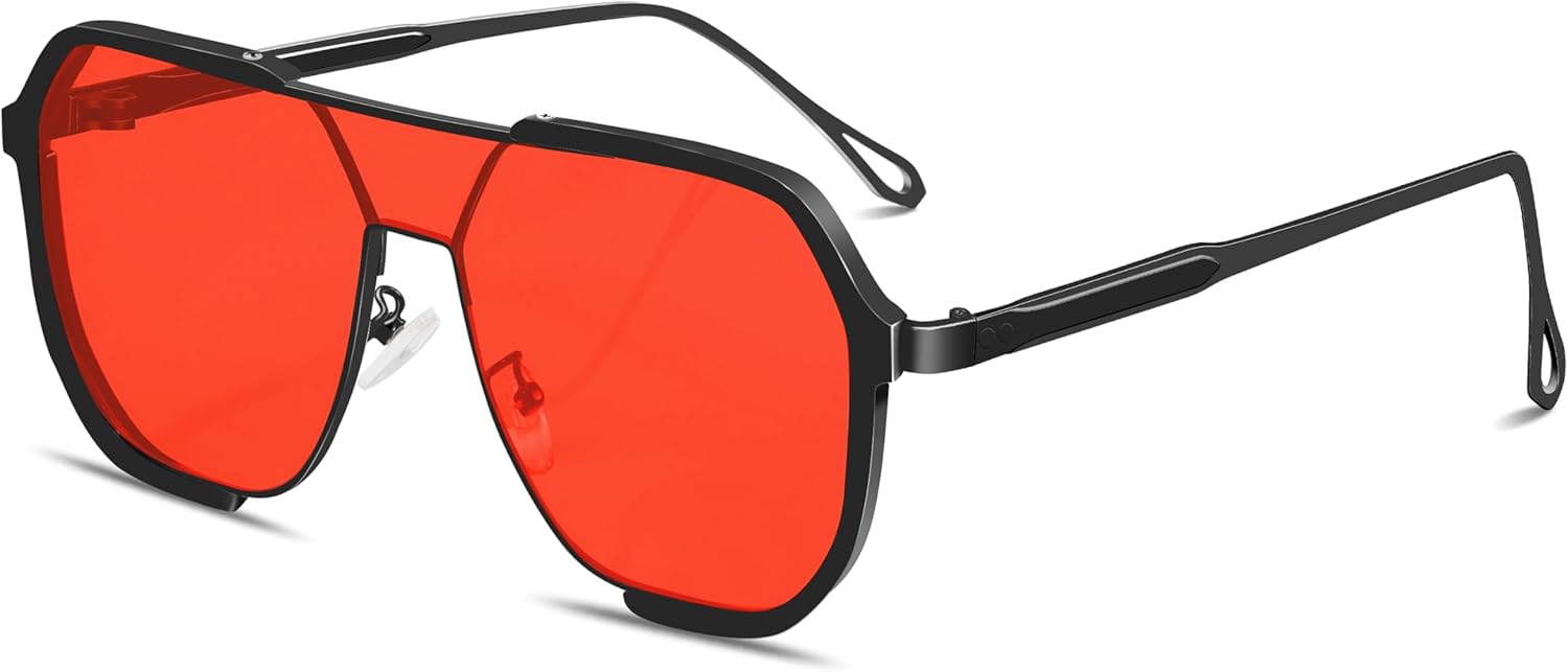 

Солнцезащитные очки-авиаторы Rmerom Retro Oversized Square для женщин и мужчин, 2026 Модные винтажные солнцезащитные очки-авиаторы большого размера UV400, Black Fame-red Lens01