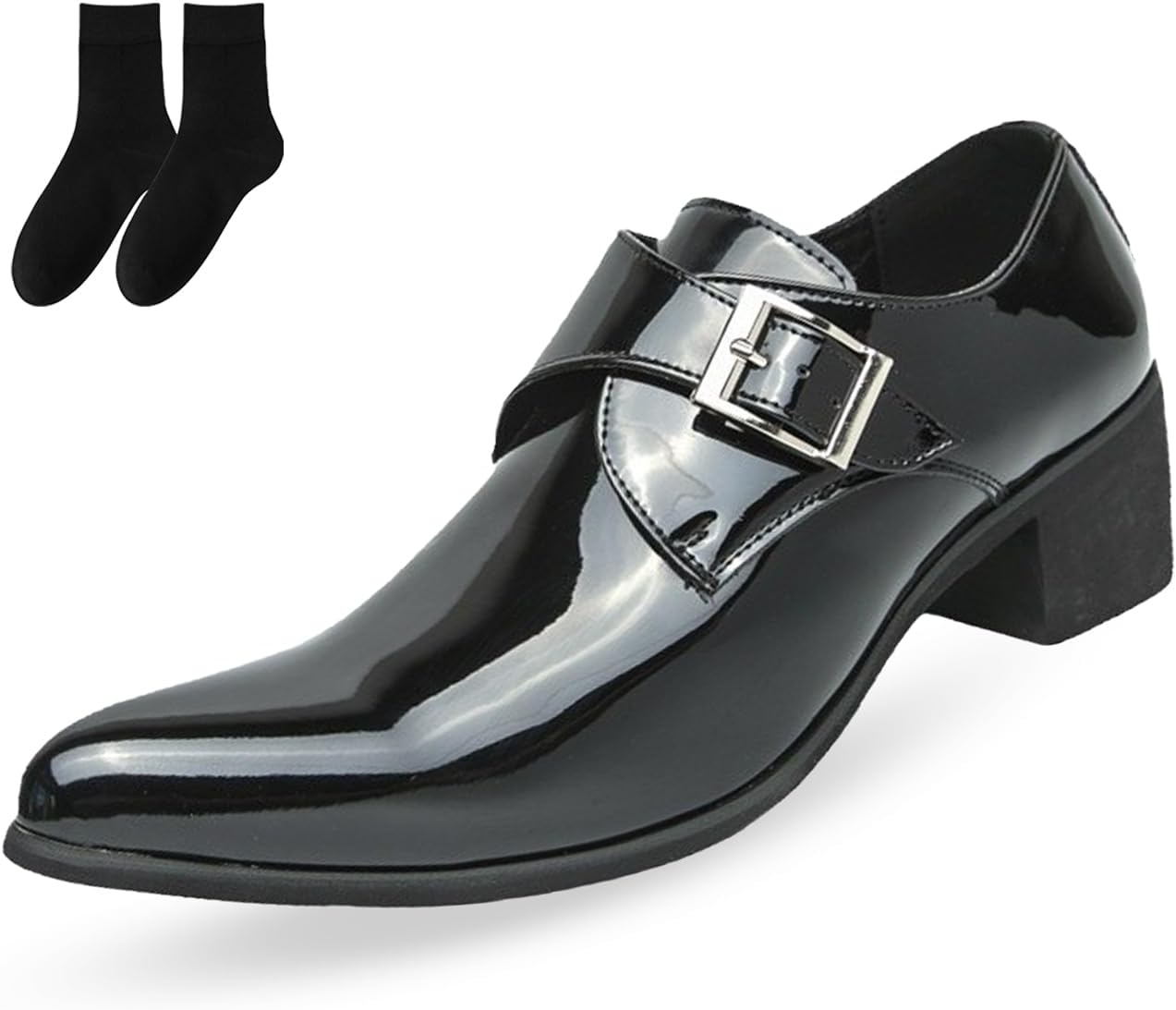 

Мужские лаковые туфли на массивном каблуке с монк-ремешком, современный заостренный носок, смокинговые оксфорды на каблуке Generic, черный