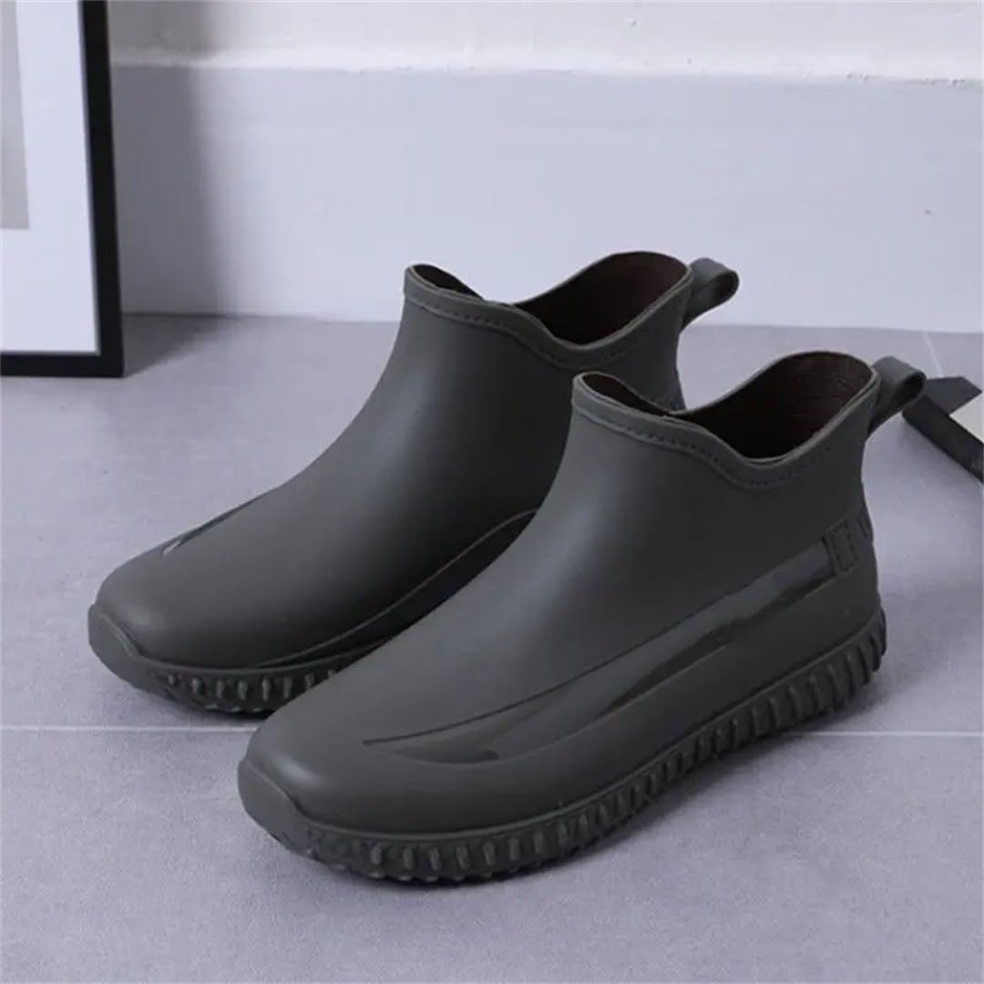 Мужские короткие резиновые сапоги Wjnvfioo Fashion, непромокаемые, с противоскользящей подошвой, для кухни, автомойки, износостойкая водонепроницаемая обувь, черный — фото 4