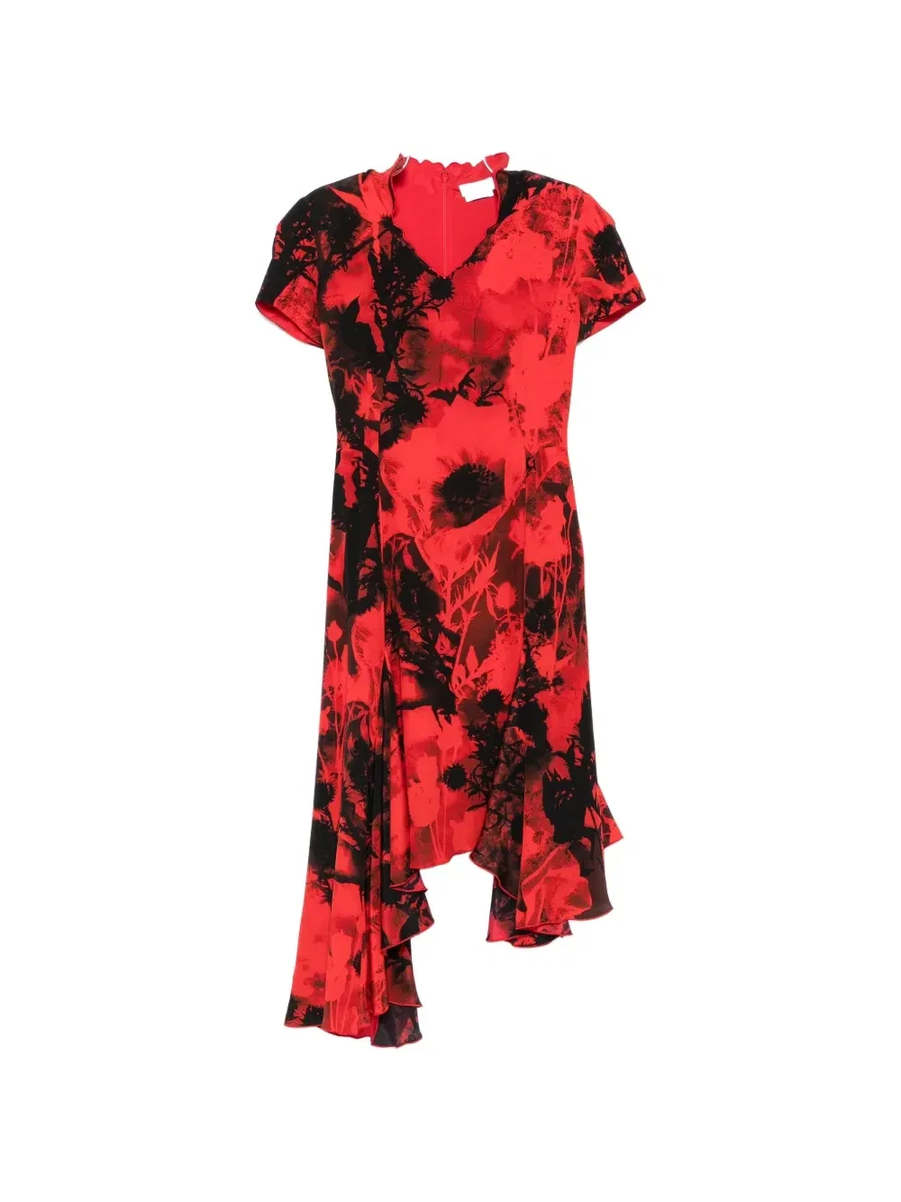 Платье с цветочным принтом и асимметричным подолом Alexander McQueen, красный