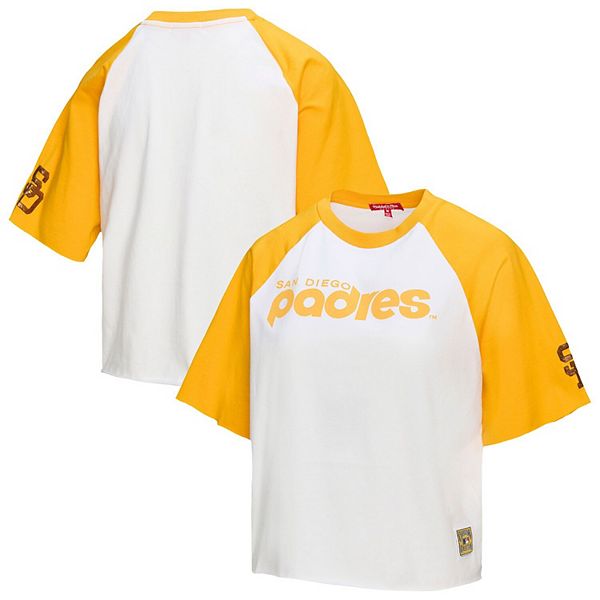 

Женская белая футболка San Diego Padres с укороченным рукавом реглан Mitchell & Ness, Белый, Женская белая футболка San Diego Padres с укороченным рукавом реглан Mitchell & Ness