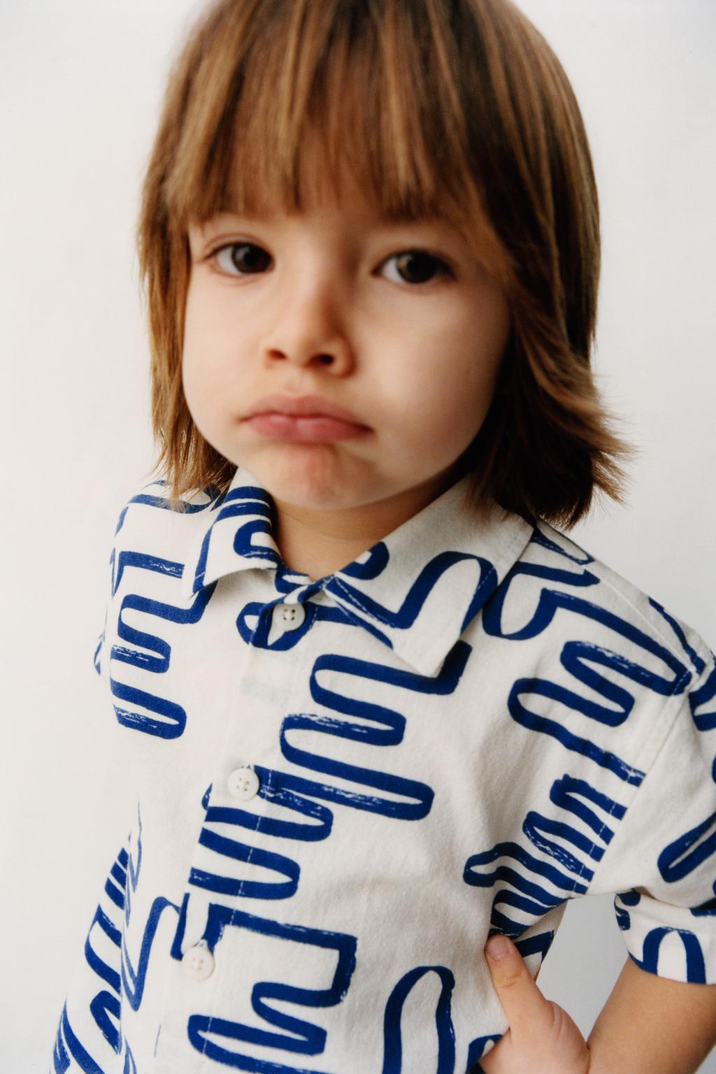 

Рубашка с геометрическим принтом ZARA, синий