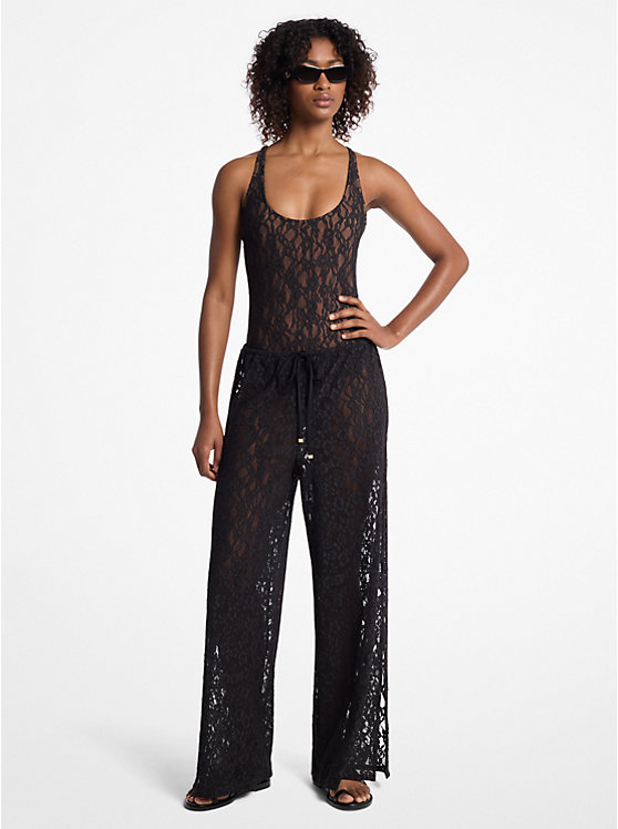 

Брюки из эластичного нейлона с цветочным кружевом и завязками Michael Kors, черный