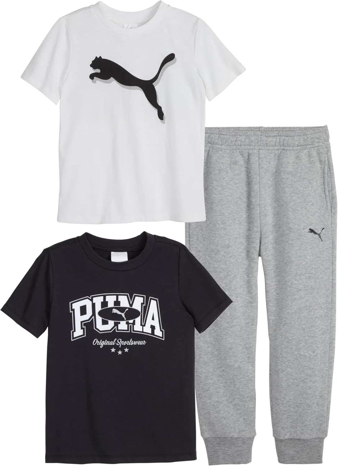Детский комплект PUMA из 3 предметов: футболка с коротким рукавом из хлопкового трикотажа и соответствующие трикотажные брюки, Puma Black