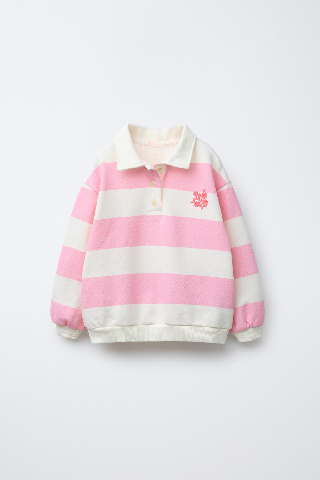 

Толстовка поло с вышивкой в полоску ZARA, цвет Mid-pink