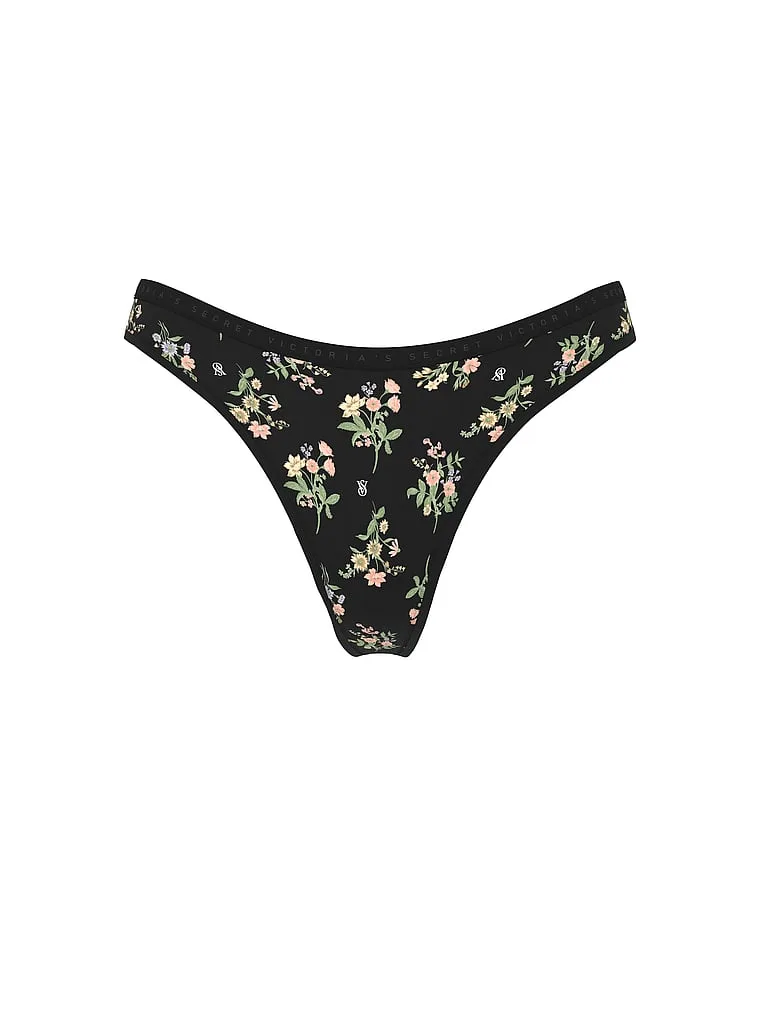 Трусики-Стринги из эластичного хлопка с высоким вырезом для ног Victoria'S Secret, Smooth Black Floral Bouquets — фото 3