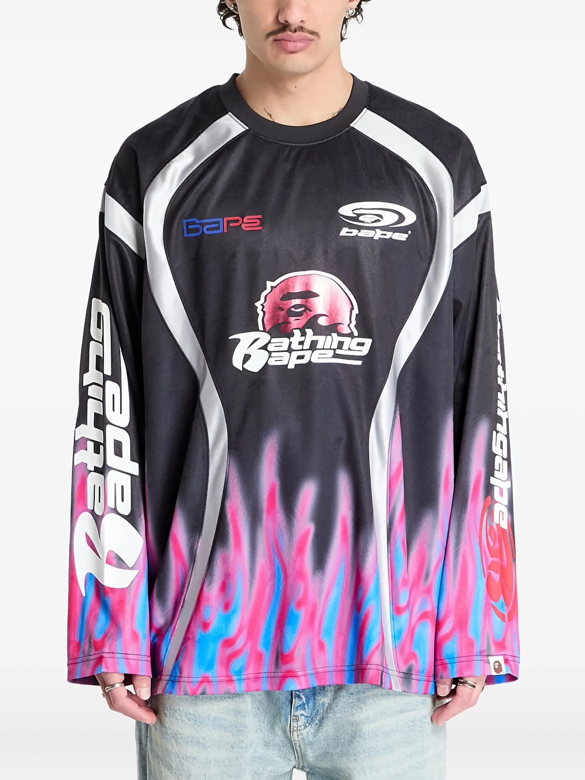 

Футболка с длинными рукавами и узором A Bathing Ape, черный