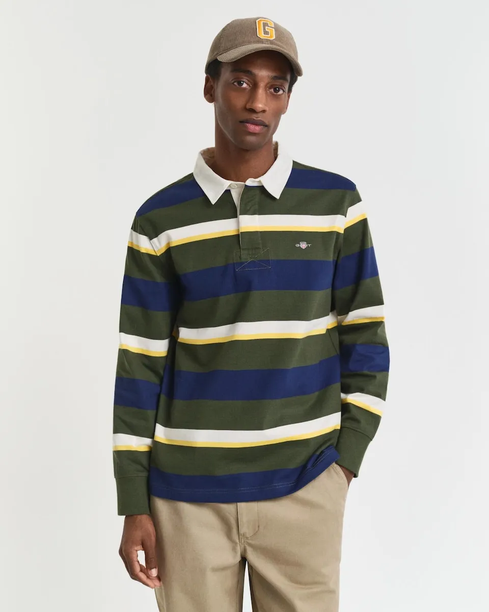 

Мужская рубашка-поло с длинным рукавом в полоску Gant, зеленый/темно-синий