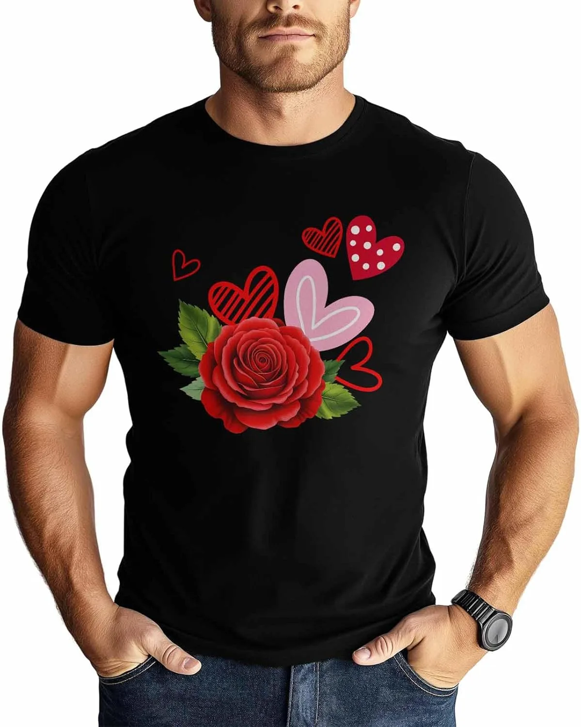 

Футболка мужская Red Rose Hearts, короткий рукав, хлопок NITBANLA