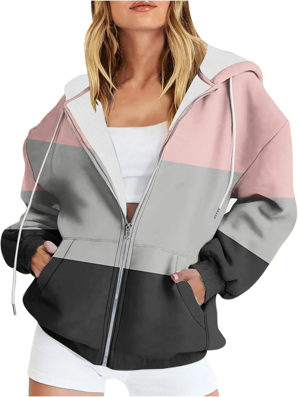

Bidobibo Fleece Hoodie Women Full Zip Patchwork Hoodie