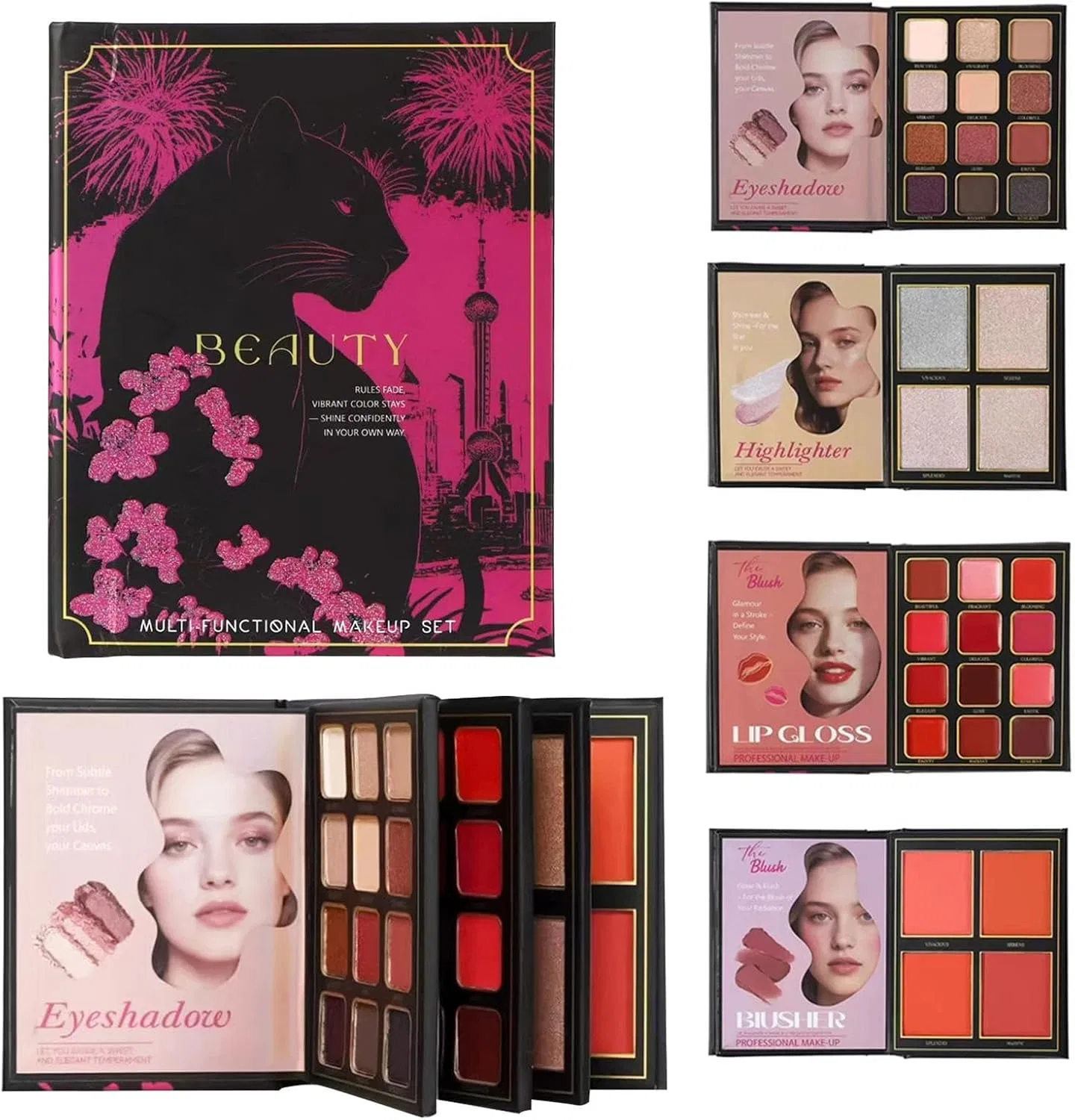Палетка хайлайтеров и румян Makeup Book Palette 4-слойная