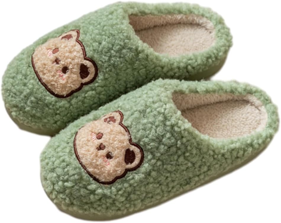 

Тапочки Avilego Cute Cozy с мультяшным медвежонком, хлопковые, для дома и улицы, теплые, с нескользящей подошвой, мягкие плюшевые шлепанцы для женщин и мужчин, зеленый