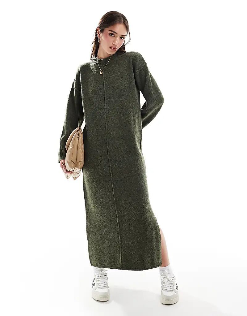 

Трикотажное платье мидакси со швом спереди цвета хаки ASOS DESIGN