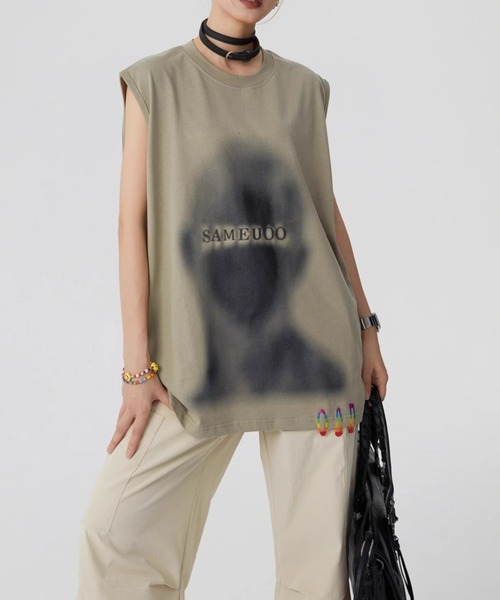 

CREARE -LINO- Футболка унисекс с французским рукавом и принтом «Размытые тени», CREARE, лен, бежевый