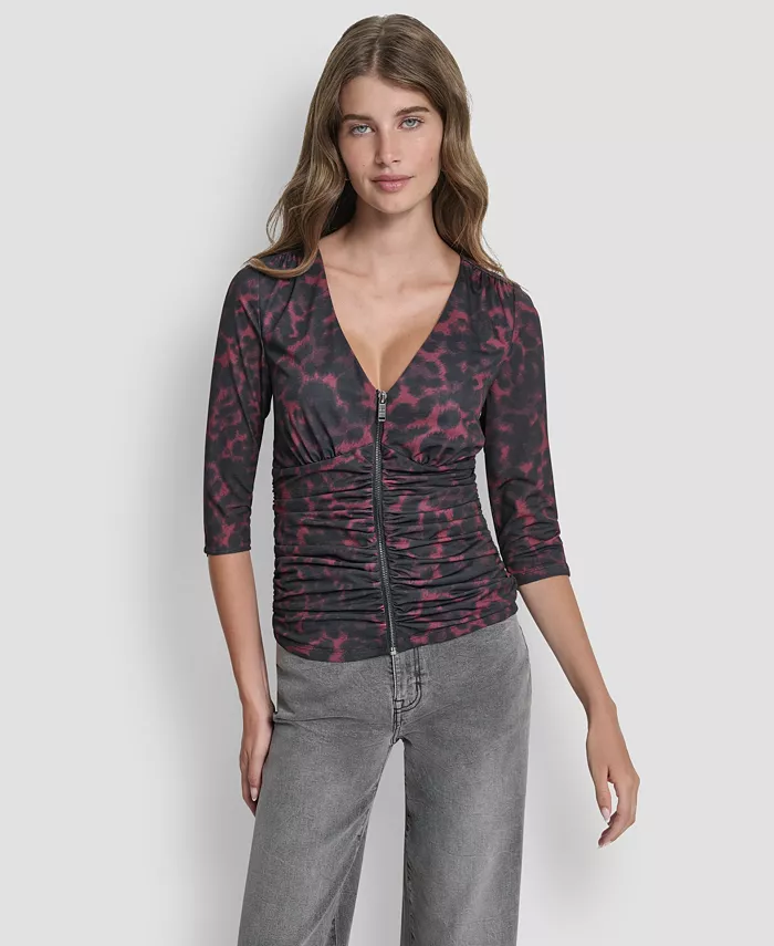 

Женский топ с молнией спереди и рукавом 3/4 Dkny, мультиколор