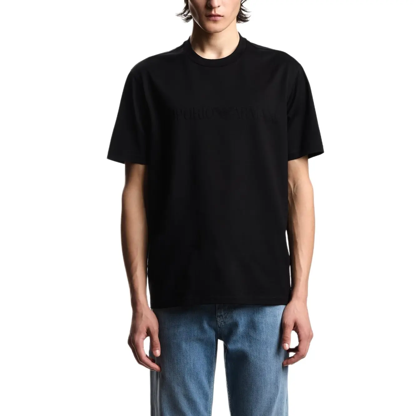 Футболка Jersey с логотипом Intarsia в тон EMPORIO ARMANI, черный — фото 3