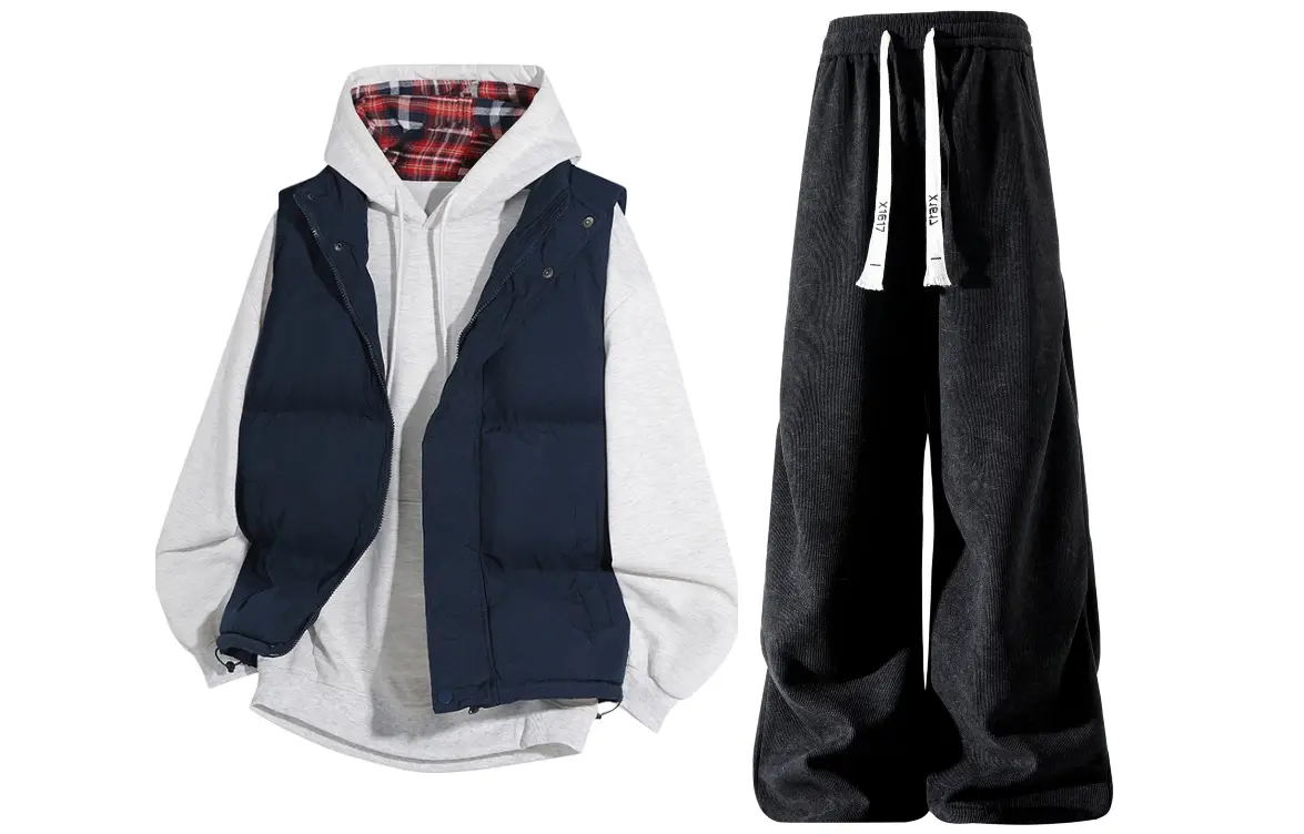 

Толстовка Casual Sportswear утепленная с капюшоном унисекс X1617, белый heather серый sweatshirt+темно-синий vest+черный fleece-lined pants