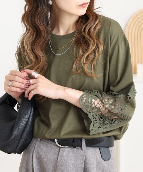 

Топ с кружевными рукавами 3/4 BRODIAEA, цвет хаки