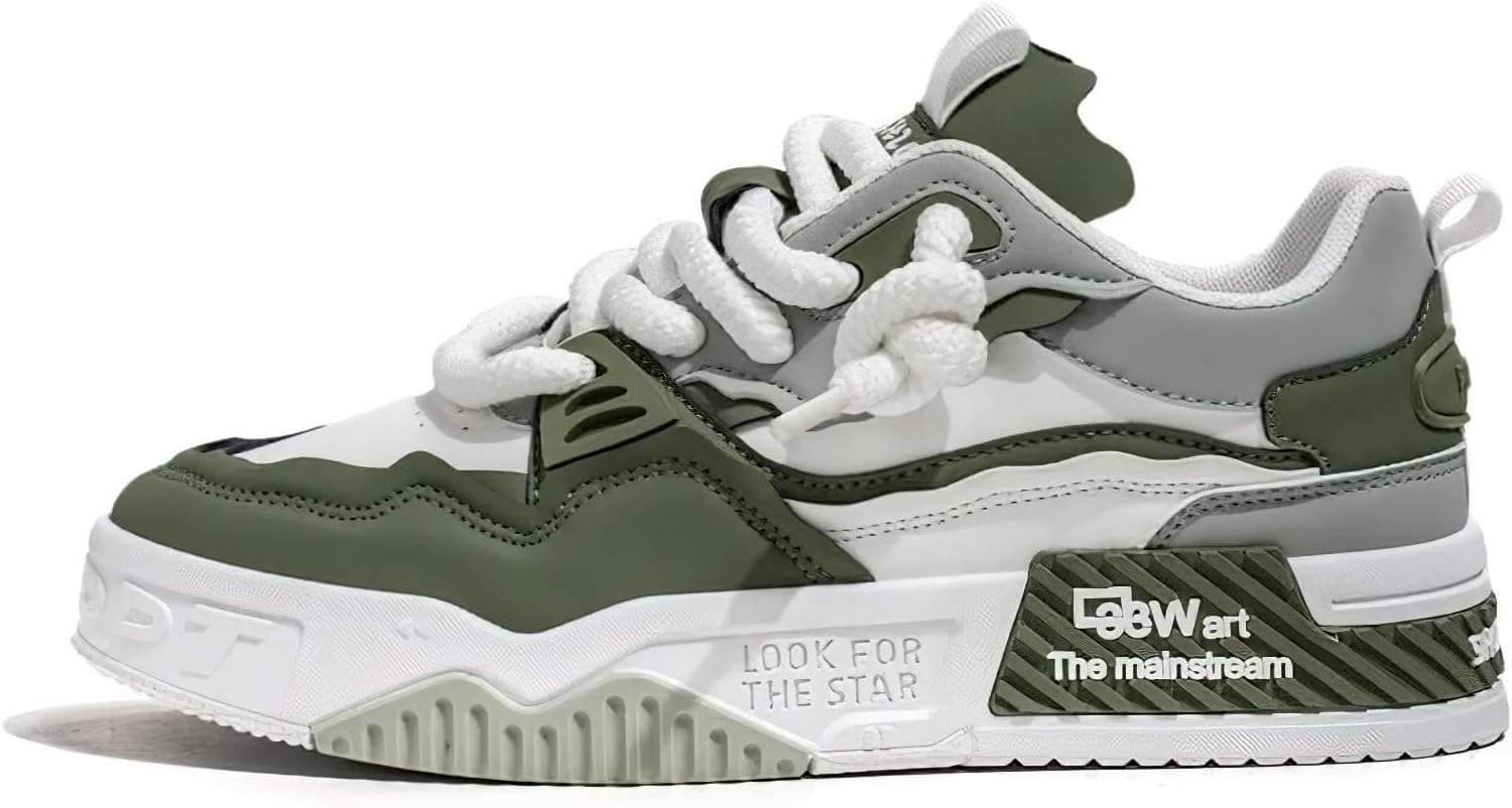 

Мужские модные кроссовки на шнуровке, удобная повседневная обувь для прогулок, кроссовки на толстой подошве из искусственной кожи, теннисные кроссовки Yebonsho, зеленый